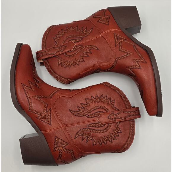 HOCHFART Womens Boots Size 7.5 Brown Western Embroidered Cowgirl Slip On - Picture 3 of 7